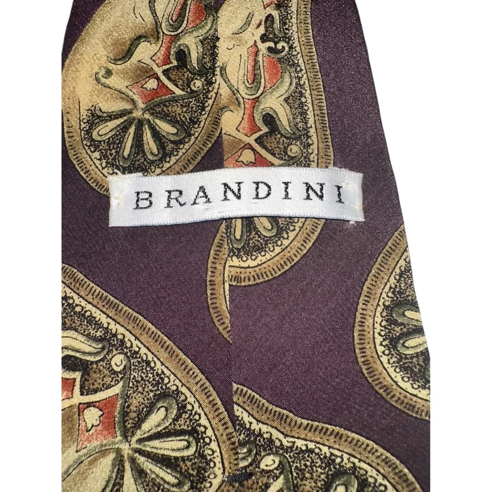 BRANDINI Men's Paisley Necktie Plum Gold Accents Business Career A20Q‎